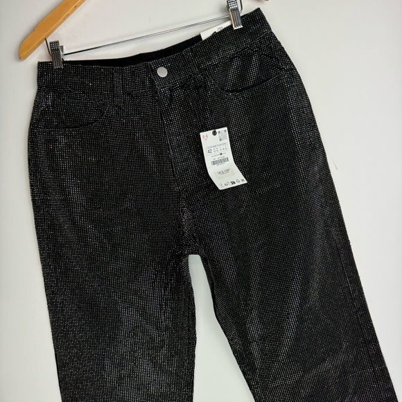 NWT ZARA Black Embellished Straight Leg Jeans Pants Sz 10 Blogger Fav - Picture 6 of 16